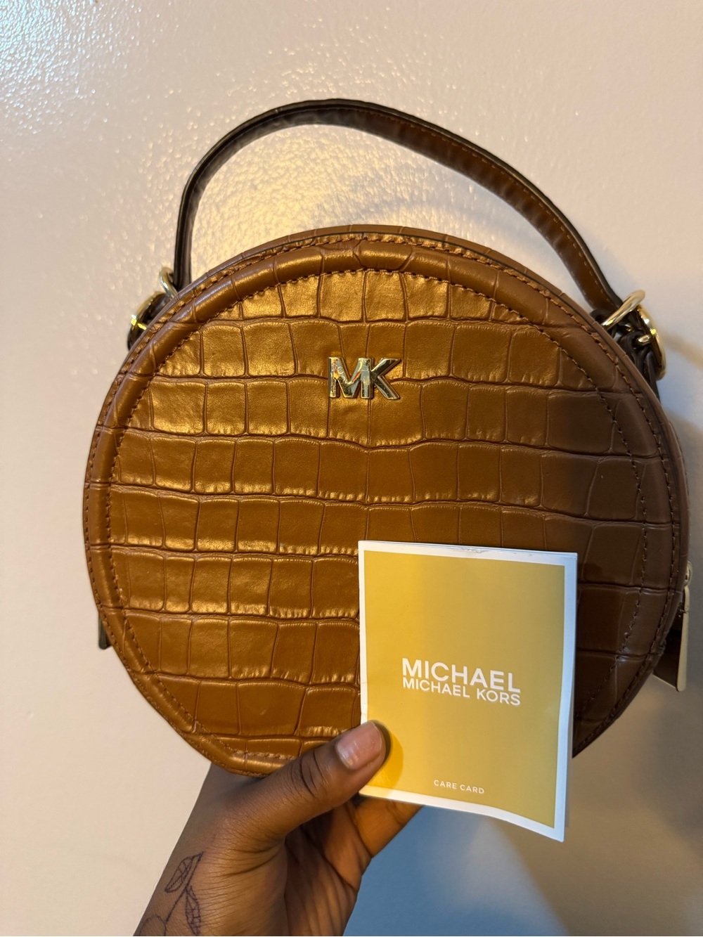Michael Kors Cognac Croc-Embossed Round Crossbody Bag